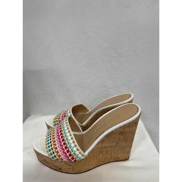 Veronica Beard 'Dali' Brown Leather Raffia Wedge Open Toe Sandals Size 6.5 - Picture 3 of 6